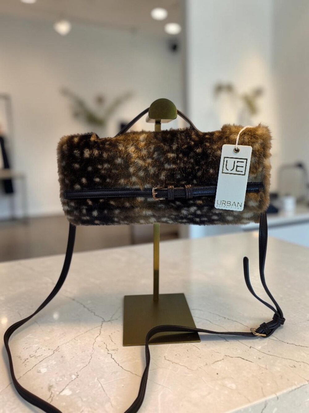 Fawn Brown Faux Fur East-West Silhouette Handbag By Urban Expressions NWT